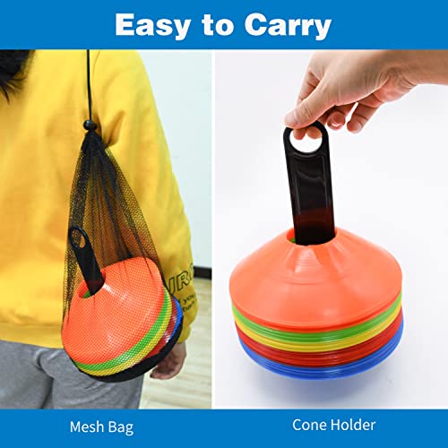 FGBNM 25/50/100/200 Pack Disc Cones, Agility Soccer Cones with Carry Bag and Holder, Soccer Cones for Sports Training, Football, Soccer, Basketball, Coaching, Practice Equipment, 5 Color (25 Pack)