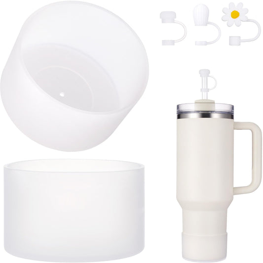 DUNLAGUE 2-Piece Silicone Boot for Stanley Quencher H2.0 20 30, 40oz & IceFlow Flip 20 30oz Tumblers with 3-Piece Straw Cover Cap, Stanley Cup Accessories Set, Clear
