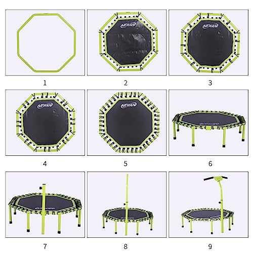 Newan 48" Fitness Trampoline with Adjustable Handle Bar, Silent Trampoline Bungee Rebounder Jumping Cardio Trainer Workout for Adults - Max Limit 330 lbs green