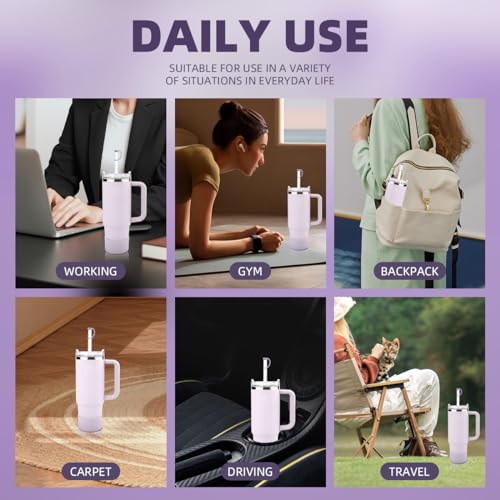 Silicone Spill Stopper Sets for Stanley 40/30 oz Quencher H2.0&1.0 Tumbler with Handle, Cup Accessories with Straw Cover Caps, Leak Stoppers(6Pcs Version 1.0&2.0) (Orchid)