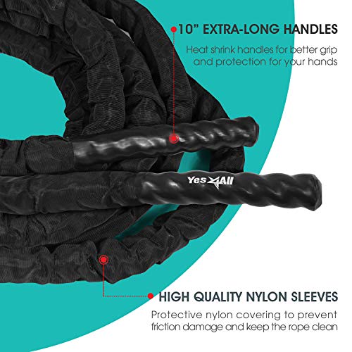 Yes4All Battle Rope with Protective Cover – Steel Anchor & Strap Included - Poly Dacron 2in - 50ft