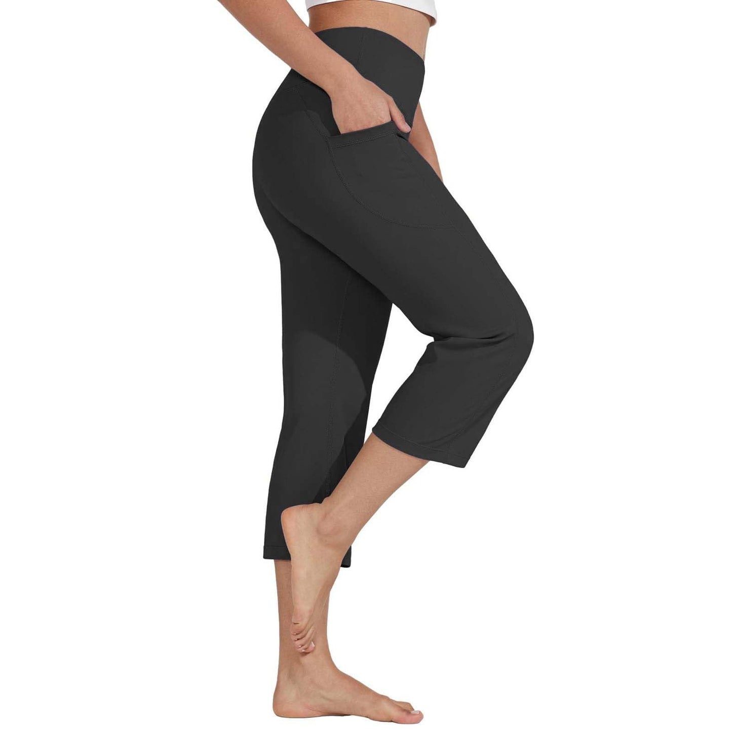 Generic Women's Plus Size High Waist Capri Casual Summer Loose Yoga Pants Lounge Sweat Capris Sweatpants Pockets Baggy Pajamas (Dark Gray,XXL), XX-Large