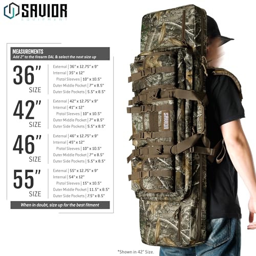 Savior Equipment American Classic Tactical Double Long Gun Bag Pistol Transportation Case w/Backpack Strap, 36 Inch Timber