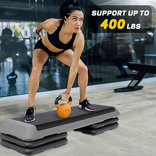 JupiterForce 43" Adjustable Workout Exercise Step Platform, Aerobic Steppers for Exercise with 4 Removable Risers for Home Gym Strength Training