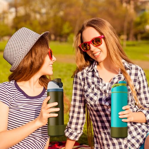 Comheral 2PCS Silicone Water Bottle Boot for Owala 24oz, Anti-Slip Protective Sleeve Bottom Bumper for FreeSip, Twist, and Flip Stainless Steel Bottles, Dishwasher Safe and BPA Free(Brown Green)