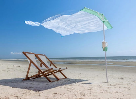 ShoreShade Sail (Coral Red), Best Beach Shade, Lightweight, Easy to Use, Sets up in 1 Minute, Cup Holders & Towel Hooks
