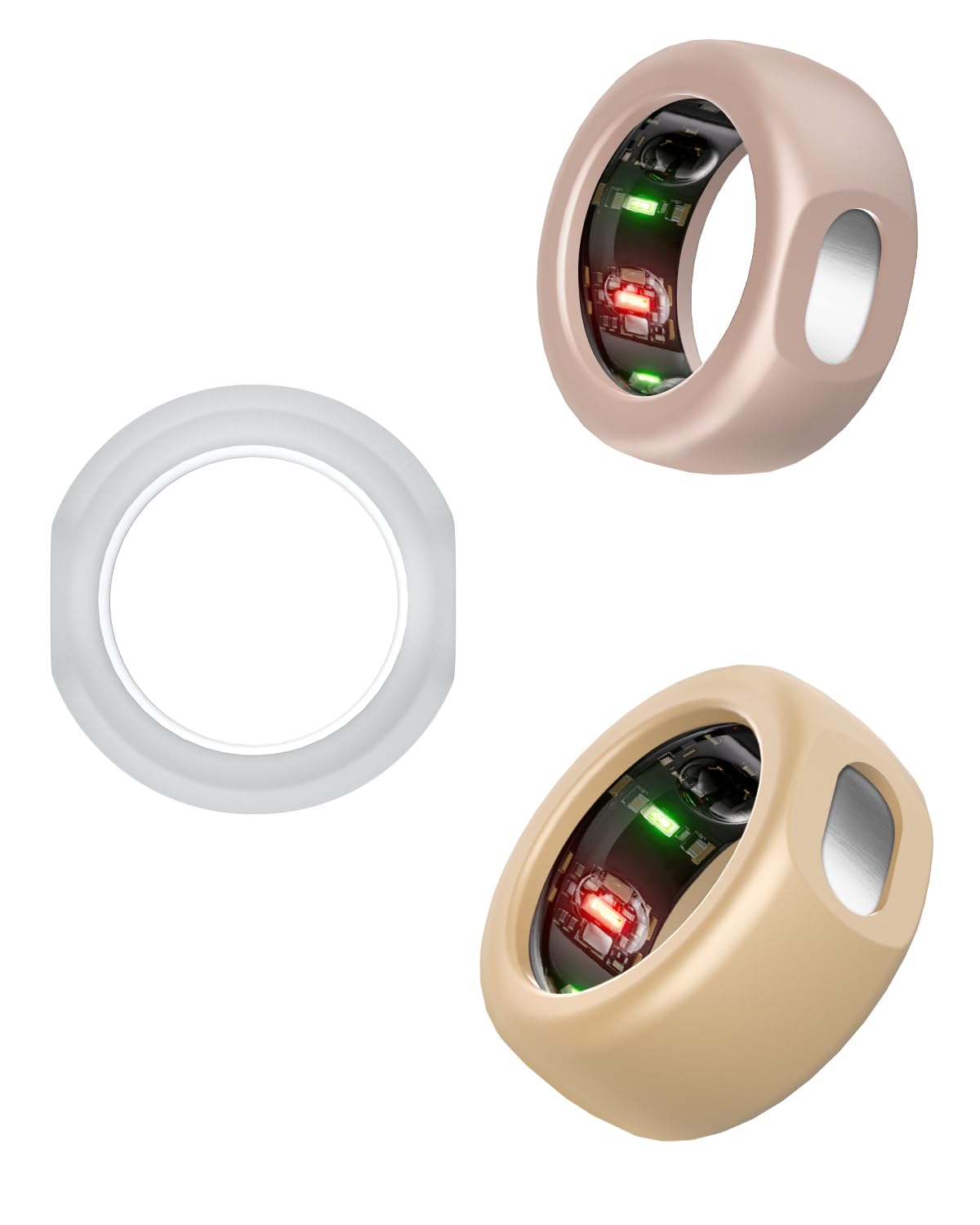 BandSmith Compatible with Oura Gen 3 Ring Protector, Silicone Smart Ring Case Cover Sleeve for Working Out (Gold&RoseGold&Clear, S for Size 6/7)