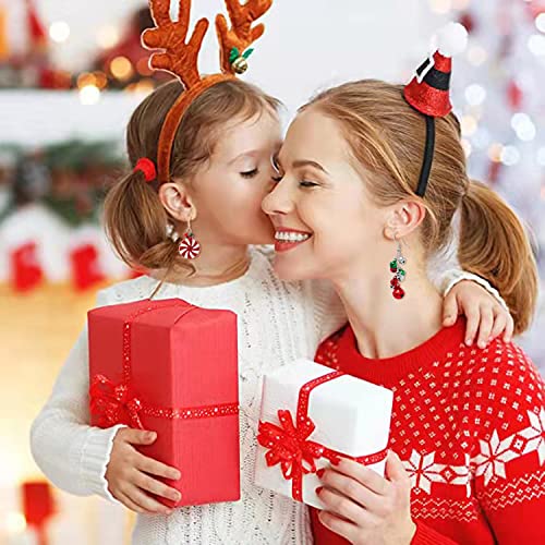 9 Pairs Christmas Dangle Stud Earring Set Christmas Tree Jingle Bell Snowflake Earrings for Women Thanksgiving Xmas Holiday Jewelry(B:9 pairs)