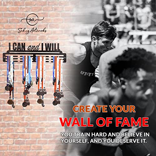 SEHAZ ARTWORKS Medal Hanger Display | Medal Holder Display | Medal Display Hanger | Medal Holder Wall (Holds Upto 30-40 Medals) I Can I Will Black