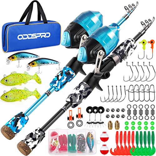ODDSPRO Fishing Poles for Kids Ages 4-12 - Kids Fishing Gear with Fishing Tackle Box, Fishing Lures, Reel, Portable Fishing Bag, Great Gift for Boys Girls