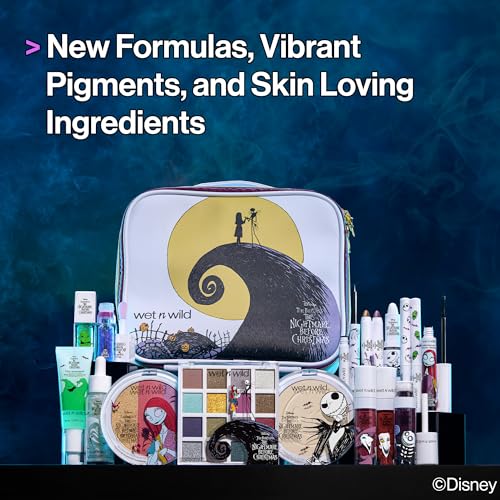 wet n wild Nightmare Before Christmas Makeup Bag - Full-Zip Closure with Bat Charms, Dual-Compartment Interior, Portable Travel Case Inspired by Disney’s Iconic Film, Cruelty-Free - Jack & Sally