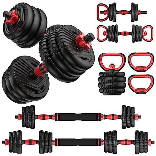 UNNMIIY Adjustable Dumbbells, 10/20/35/45/70/90lbs Free Weight Set with Connector, 4 in1 Dumbbells Set Used as Barbell, Kettlebells, Push up Stand, Fitness Exercises for Home Gym Suitable Men/Women