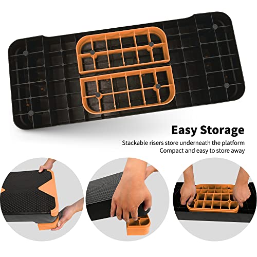 SPART Adjustable Workout Aerobic Stepper, Aerobic Exercise Step Platform with 4 Risers, 3 Levels Adjust 4" - 6" - 8", 26.77" Trainer Stepper with Non-Slip Surface for Home Gym, Black-Orange