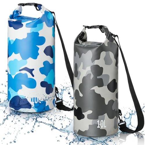 Realspring 2 Pcs Waterproof Floating Dry Bag 10L Floating Dry Sack for Man Women Roll Top Dry Backpack Floating Bag Dry Backpack for Rafting Boating Swimming Kayaking Hiking (Camouflage)