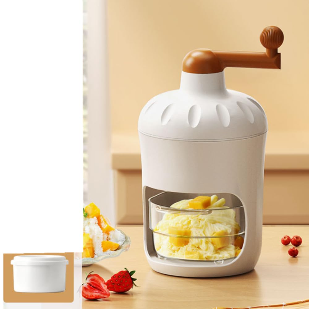 Hand Crank Ice Crusher Manual Ice Shaver Snow Cone Machine Mini Premium Portable Ice Crusher and Shaved Ice Machine with Free Ice Cube Trays - BPA Free (M White with 1 Ice Cube)