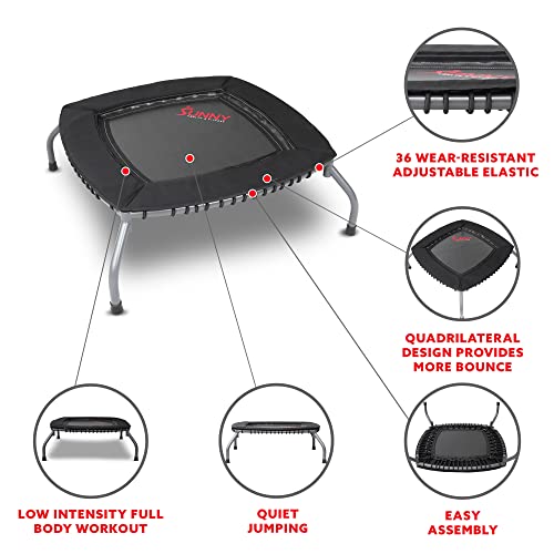 Sunny Health & Fitness Springless Mini Fitness Trampoline – Premium Adjustable Bungee-Style Indoor/Outdoor Exercise Rebounder for Quieter and Safer Workouts (36”) - SF-S021047