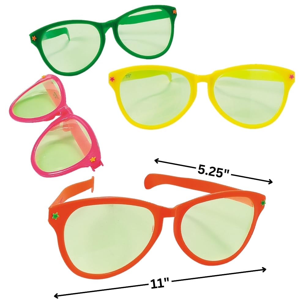 Fun Express Jumbo Giant Sunglasses - Set of 12 Wacky Oversized Pairs - Novelty Clown Glasses and Photo Booth Party Props