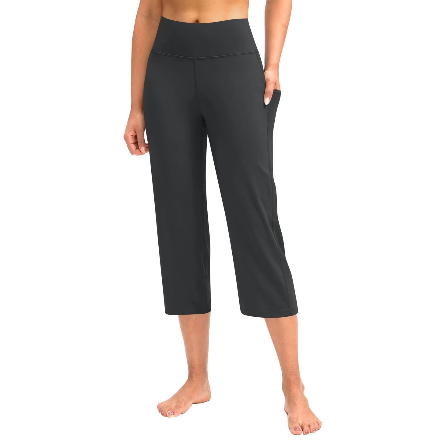 Generic Women's Plus Size High Waist Capri Casual Summer Loose Yoga Pants Lounge Sweat Capris Sweatpants Pockets Baggy Pajamas (Dark Gray,XXL), XX-Large