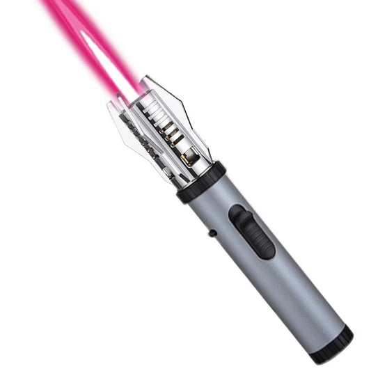 Multifunctional Large Windproof Welding Torch Lighter, Torch Lighter, Powerful Adjustable Red/Blue Flame Torch Lighter, Camping Outdoor Windproof Straight Flame Lighter for BBQ, Gift (NO Gas) (Silver)
