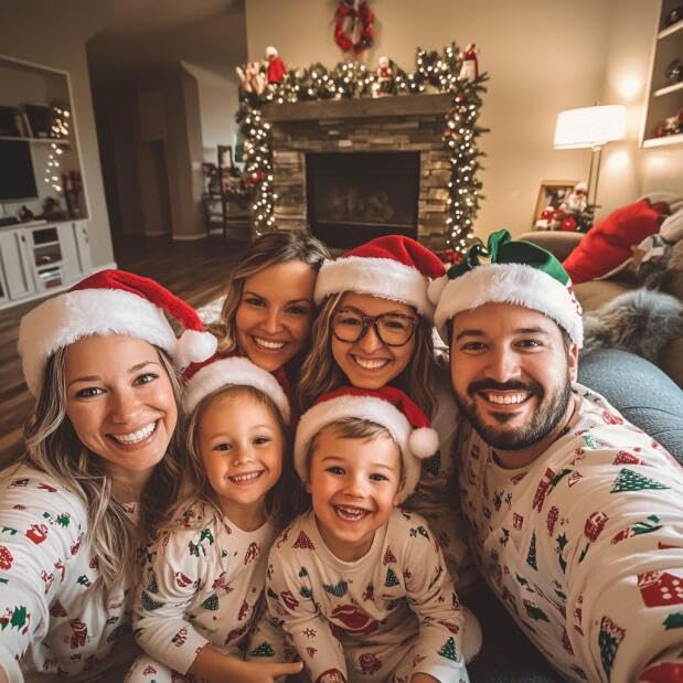 COOLJOY 6 Pack Plush Santa Hat, Traditional Red and White Plush Christmas Santa Hat for Christmas Party, Adult Size