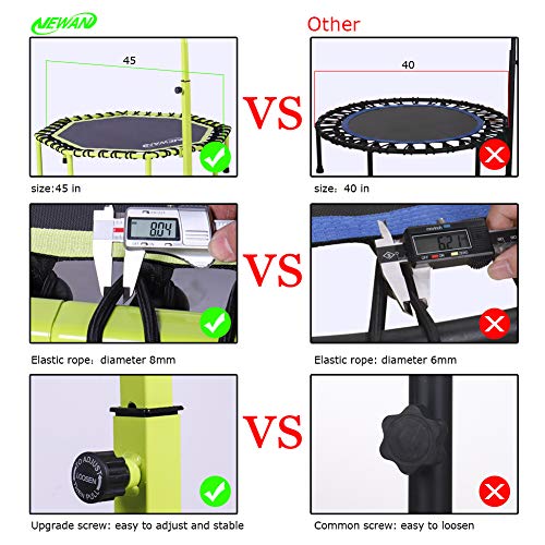Newan 48" Fitness Trampoline with Adjustable Handle Bar, Silent Trampoline Bungee Rebounder Jumping Cardio Trainer Workout for Adults - Max Limit 330 lbs green