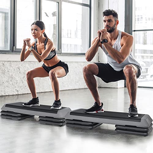 JupiterForce 43" Adjustable Workout Exercise Step Platform, Aerobic Steppers for Exercise with 4 Removable Risers for Home Gym Strength Training