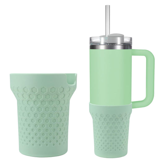 Thxbag Silicone Boot for Stanley Cup 30oz / 20oz, Boot Sleeve Cover Fit with Stanley H2.0 and Quencher Adventure Tumbler Accessories (30 oz / 20 oz,Light Green)