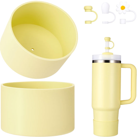DUNLAGUE 2-Piece Silicone Boot for Stanley Quencher H2.0 20 30, 40oz & IceFlow Flip 20 30oz Tumblers with 3-Piece Straw Cover Cap, Stanley Cup Accessories Set, pomelo
