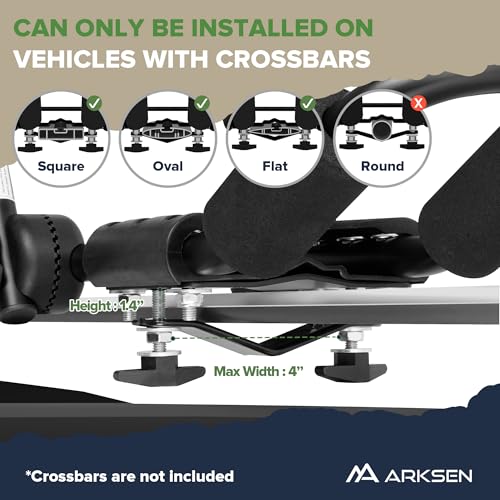 Arksen Universal 2 Pairs Heavy Duty Kayak Roof Rack J-Bar Easy to Carry Canoe Top Folding Adjustable Accessories for Car SUV Truck Crossbar with 4 pcs Top Mount Racks for Trip