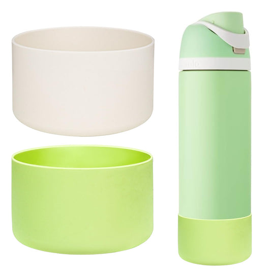 WK IEASON 2Pcs Silicone Water Bottle Boot for Owala 24oz, Protective Flask Bottom Cover Base for Owala FreeSip Twist and Flip Flask Bottles (Cream/mint, 24OZ)