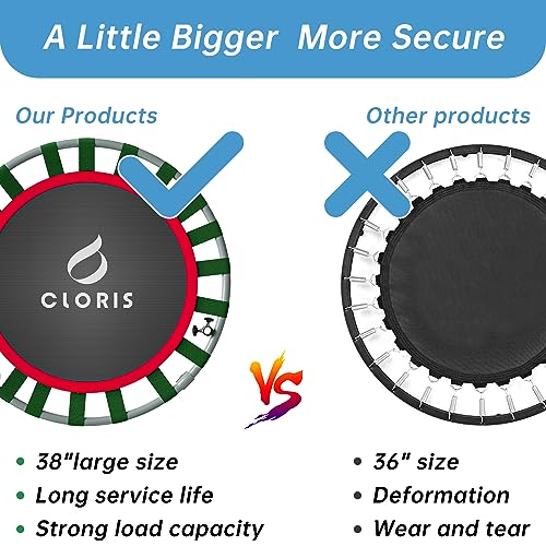 CLORIS 38in/40in/48in Folding Trampoline Mini Rebounder Fitness Trampoline with Adjustable Foam Handle for Kids/Adult, with safty Padded Cover Best Gift for Kids/Adult (48in-Black)