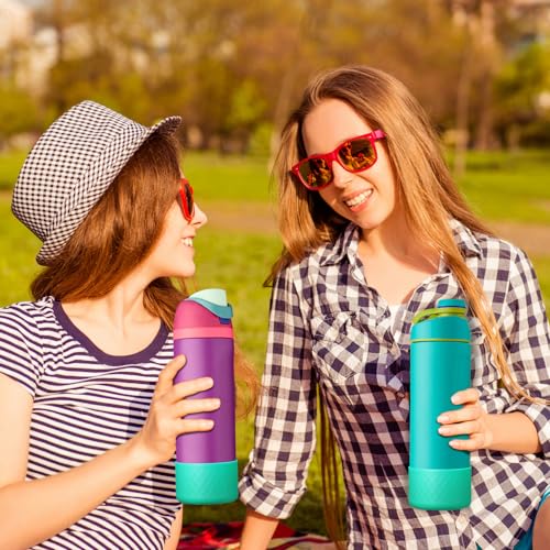 Comheral 2PCS Silicone Water Bottle Boot for Owala 24oz, Anti-Slip Protective Sleeve Bottom Bumper for FreeSip, Twist, and Flip Stainless Steel Bottles, Dishwasher Safe and BPA Free(Cyan)