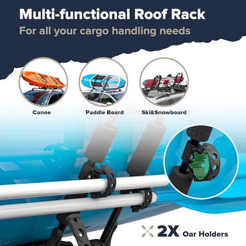 Arksen Universal 2 Pairs Heavy Duty Kayak Roof Rack J-Bar Easy to Carry Canoe Top Folding Adjustable Accessories for Car SUV Truck Crossbar with 4 pcs Top Mount Racks for Trip