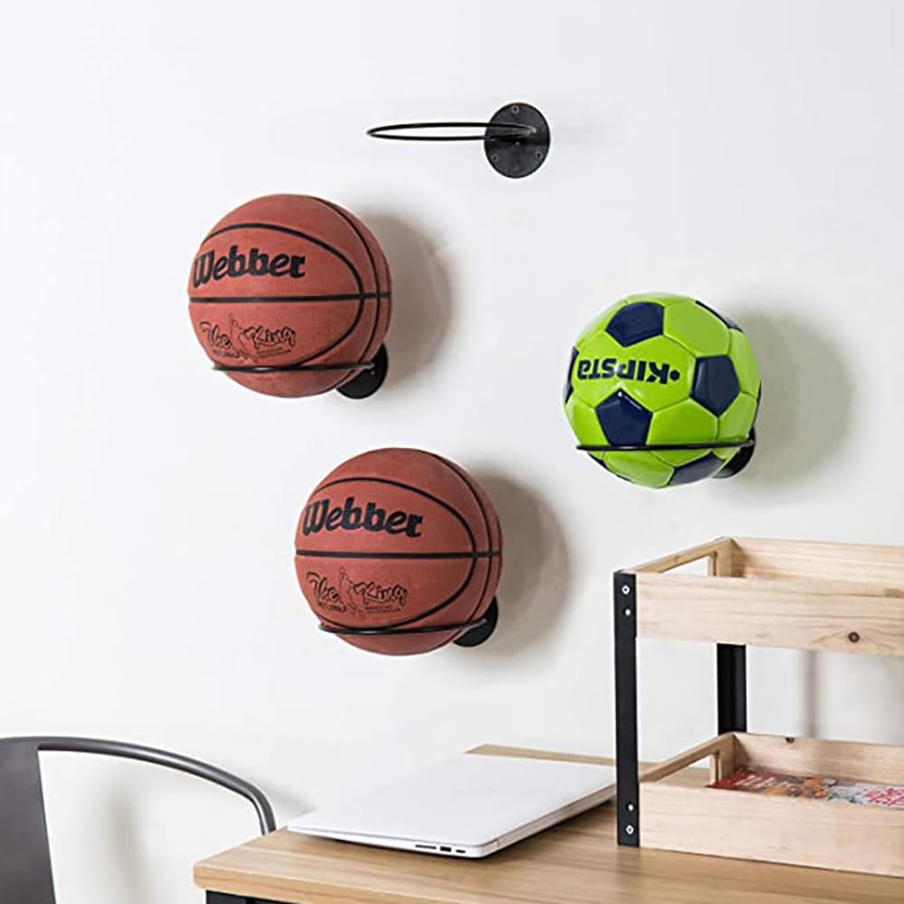 RT&BS Basketball Holder Wall Mount, 5pcs Ball Display Wall Storage for Basketball, Soccer Ball, Volleyball, Football, Rugby