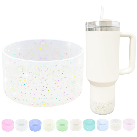 WORBSS Glitter Silicone Boot Sleeve for Stanley Cup H2.0 40oz Accessories & Hydro Flask 18-24oz 2.85-3.0 inch Tumbler Wide Mouth Water Bottle Protector Bottom Sleeve Cover Bumper Best Gifts