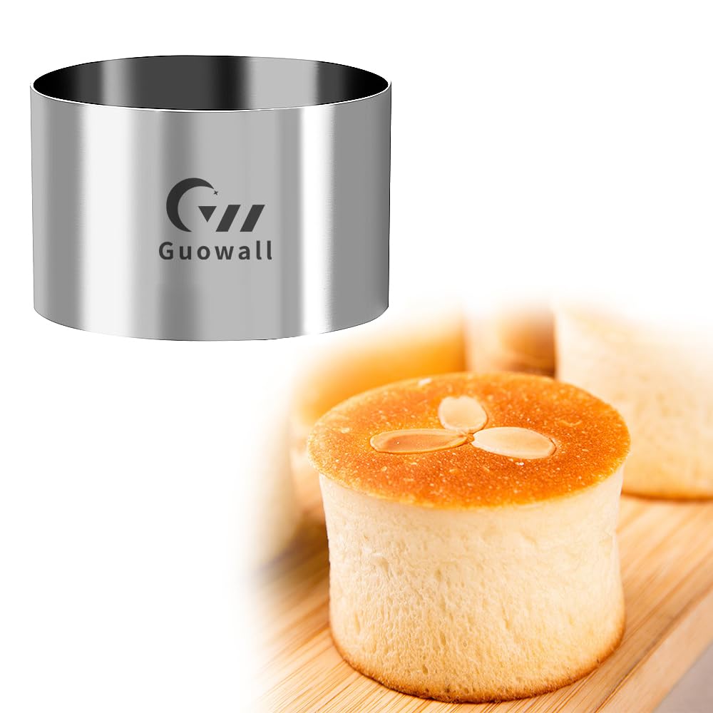 Guowall Seamless Cake Ring Mold 4 Pack Stainless Steel Mousse Mould Round Food Mold Pastry Cookie Cutter for Baking - 3.15 x 2 inch