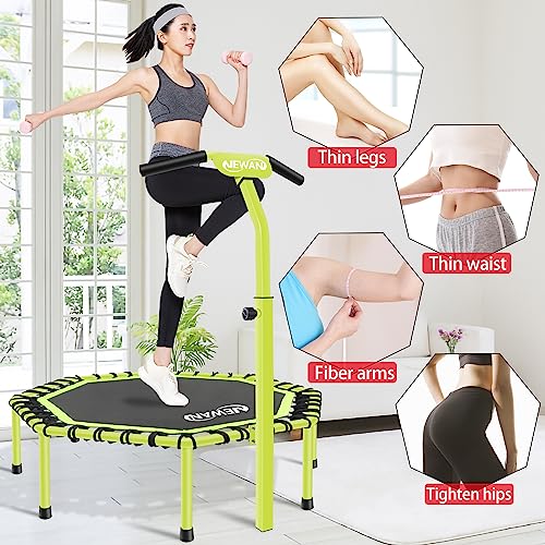Newan 48" Fitness Trampoline with Adjustable Handle Bar, Silent Trampoline Bungee Rebounder Jumping Cardio Trainer Workout for Adults - Max Limit 330 lbs green