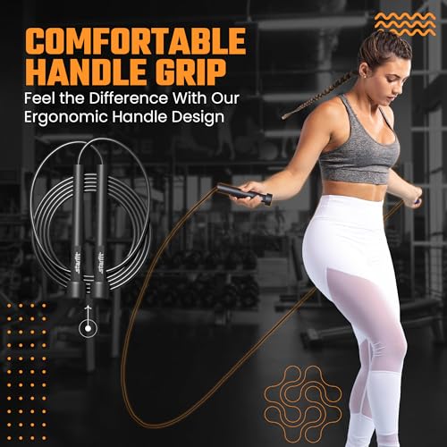 STARFIT Lightweight Jump Rope with Plastic Handles for Fitness and Exercise - Adjustable - Tangle-Free Skipping Rope for Crossfit, Gym, Cardio and Endurance Training, Workout (Black)