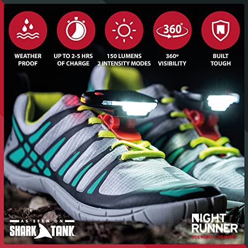 Night Runner 270 Shoe Lights - Rechargeable Battery & Waterproof Light for Runners, Dog Walking, Hiking - Best Safety Running Gear for High Visibility in Low Light - Red