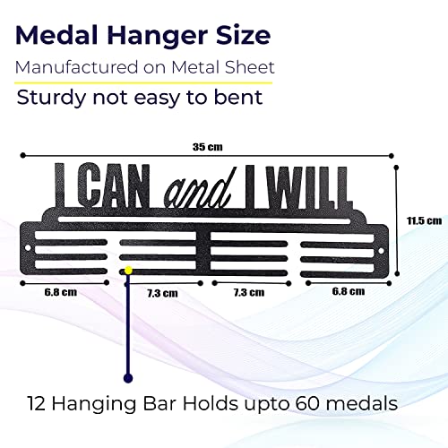 SEHAZ ARTWORKS Medal Hanger Display | Medal Holder Display | Medal Display Hanger | Medal Holder Wall (Holds Upto 30-40 Medals) I Can I Will Black