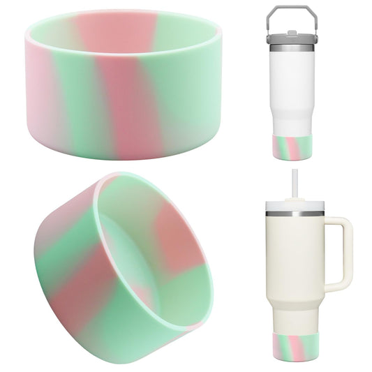 Upgrade 2PCS Protective Silicone Boot Bumper for Stanley Quencher Adventure 40oz 30oz IceFlow 20oz 30oz Tumbler, Water Bottle Bottom Sleeve Cover Accessories for Stanley Mug Cup(Light Cyan+Pink)