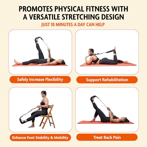 DMoose Fitness Foot & Calf Stretcher - Hamstring Stretcher for Plantar fasciitis, Achilles Tendonitis, & Heel Spurs - Yoga Stretching Strap for Lower Back Pain - Flex Strap for Physical Therapy
