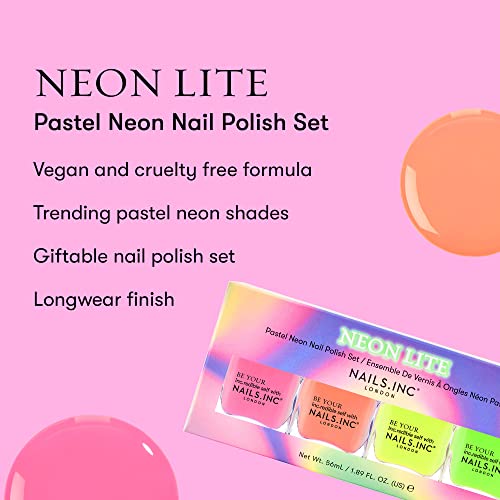 Nails Inc Super Dew Nail Polish Quad, Neon Glow Enhancing Shades, Fast Drying, Long Lasting, Chip Resistant, Air Dry Manicure,Vegan, Cruelty Free, 4 Piece Set