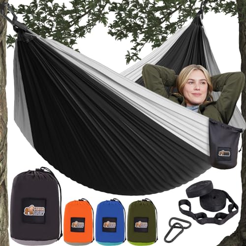 Gorilla Grip Durable Portable Camping Hammock, Holds 400lbs with Heavy Duty Tree Straps, Comfortable Travel Swing, Camp Hammocks, Easy to Use and Install, Outdoor Essentials, Blue, 9x4.5 FT