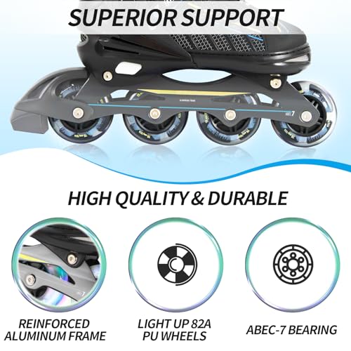 Fotoumgl Inline Skates for Adult and Kids, Adjustable Inline Skates with Light up Wheels, Outdoor Beginner Inline Skates for Girls, Boys, Women, Men