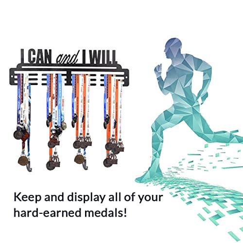 SEHAZ ARTWORKS Medal Hanger Display | Medal Holder Display | Medal Display Hanger | Medal Holder Wall (Holds Upto 30-40 Medals) I Can I Will Black