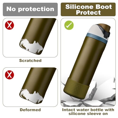 Comheral 2PCS Silicone Water Bottle Boot for Owala 24oz, Anti-Slip Protective Sleeve Bottom Bumper for FreeSip, Twist, and Flip Stainless Steel Bottles, Dishwasher Safe and BPA Free(Brown Green)