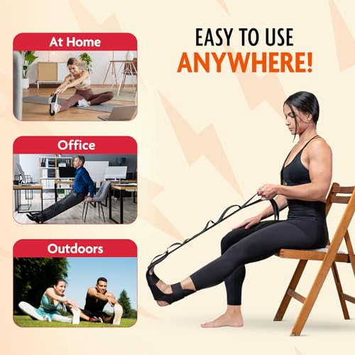 DMoose Fitness Foot & Calf Stretcher - Hamstring Stretcher for Plantar fasciitis, Achilles Tendonitis, & Heel Spurs - Yoga Stretching Strap for Lower Back Pain - Flex Strap for Physical Therapy