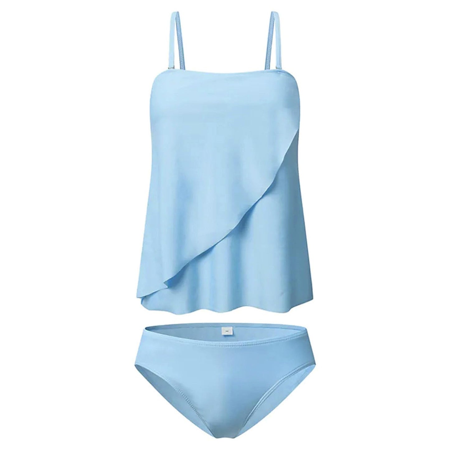 JEUROT 2 Piece Bandeau Swimsuits for Women Strapless Bathing Suits Tummy Control Flowy Swimwear with High Waisted Bottom Swim Suits 2024 Beach Vacation Outfits (Light Blue, XXL)