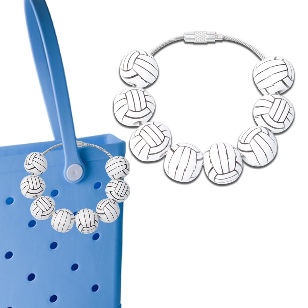 Rubber Beach Bag Sports Charms Volleyball Bag Bogg Bag Volleyball Accessories for Women Volleyball Coach Player Sports Charms for Large Bogg Accessories for Handbags Wooden Beads Charm